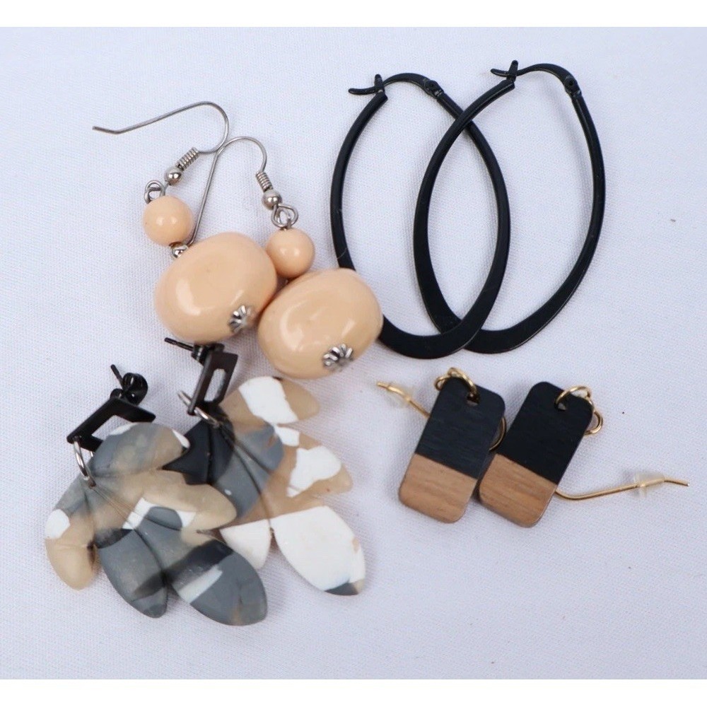 Boho Tribal Style Ethnic Wood Statement Chunky Jewelry Lot (16) Black Brown - Picture 2 of 12